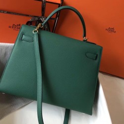 Hermes Kelly 32cm Sellier Bag In Vert Vertigo Epsom Leather