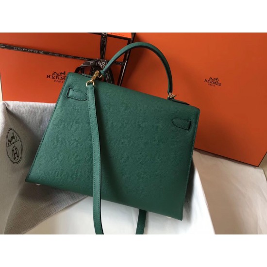 Hermes Kelly 32cm Sellier Bag In Vert Vertigo Epsom Leather