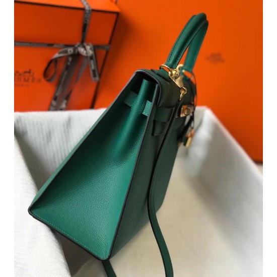 Hermes Kelly 32cm Sellier Bag In Vert Vertigo Epsom Leather