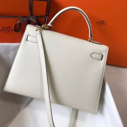 Hermes Kelly 32cm Sellier Bag In White Epsom Leather