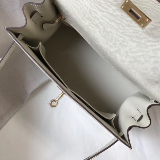 Hermes Kelly 32cm Sellier Bag In White Epsom Leather