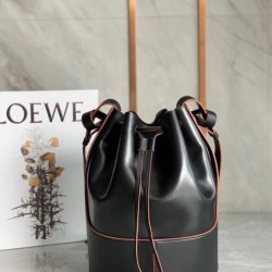 Loewe Medium Balloon Bucket Bag In Black Calfskin