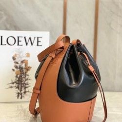 Loewe Medium Balloon Bucket Bag In Black Tan Calfskin