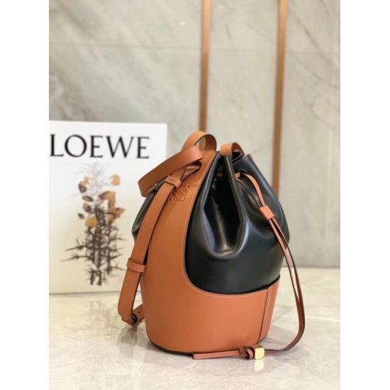 Loewe Medium Balloon Bucket Bag In Black Tan Calfskin