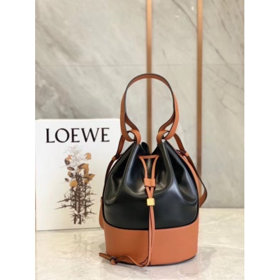 Loewe Medium Balloon Bucket Bag In Black Tan Calfskin