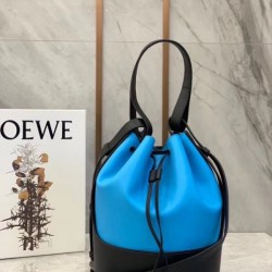 Loewe Medium Balloon Bucket Bag In Blue Black Calfskin