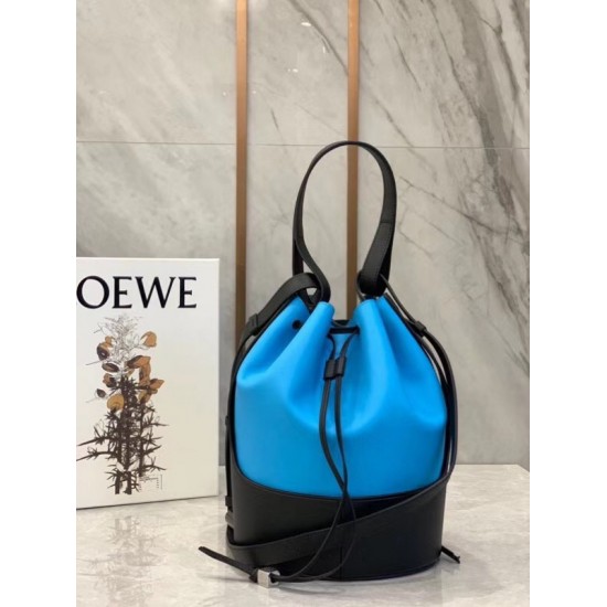 Loewe Medium Balloon Bucket Bag In Blue Black Calfskin