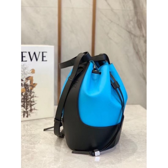 Loewe Medium Balloon Bucket Bag In Blue Black Calfskin