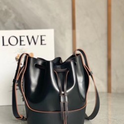 Loewe Small Balloon Bucket Bag In Black Calfskin