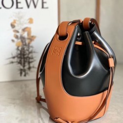 Loewe Small Balloon Bucket Bag In Black Tan Calfskin