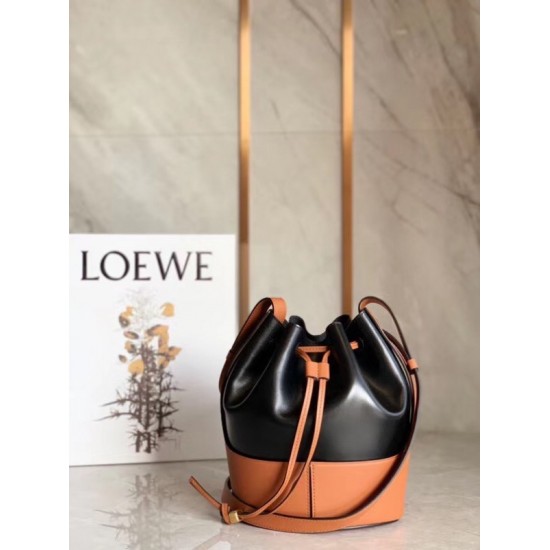 Loewe Small Balloon Bucket Bag In Black Tan Calfskin