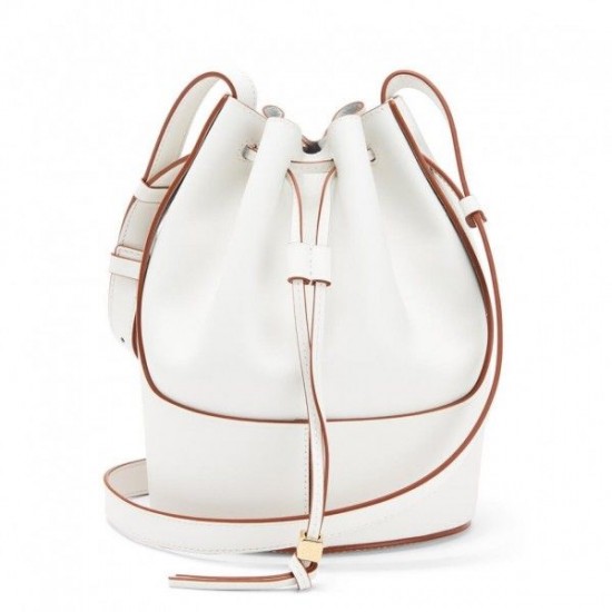 Loewe Small Balloon Bucket Bag In White Calfskin