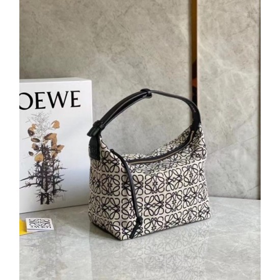 Loewe Cubi Hobo Bag in Ecru Black Anagram Jacquard