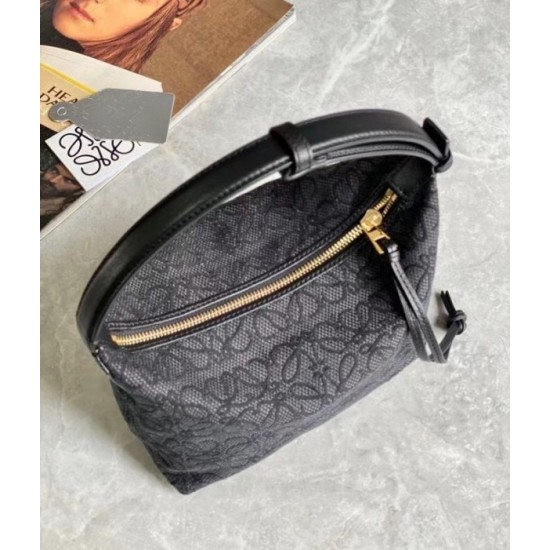 Loewe Small Cubi Hobo Bag in Black Anagram Jacquard