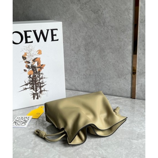 Loewe Mini Flamenco Clutch Bag In Clay Green Calfskin