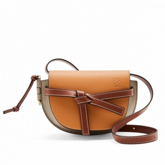 Loewe Mini Gate Dual Bag In Amber Grey Calfskin