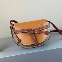 Loewe Mini Gate Dual Bag In Amber Grey Calfskin