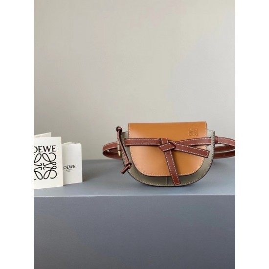 Loewe Mini Gate Dual Bag In Amber Grey Calfskin