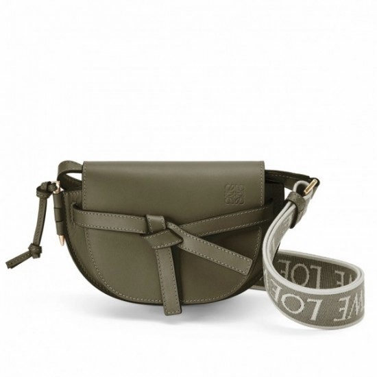 Loewe Mini Gate Dual Bag In Autumn Green Calfskin