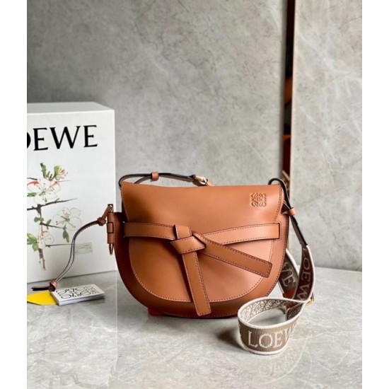 Loewe Small Gate Bag In Tan Calfskin and Jacquard