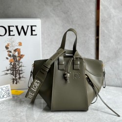 Loewe Compact Hammock Bag in Khaki Green Satin Calfskin