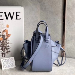 Loewe Mini Hammock Drawstring Bag In Blue Calfskin