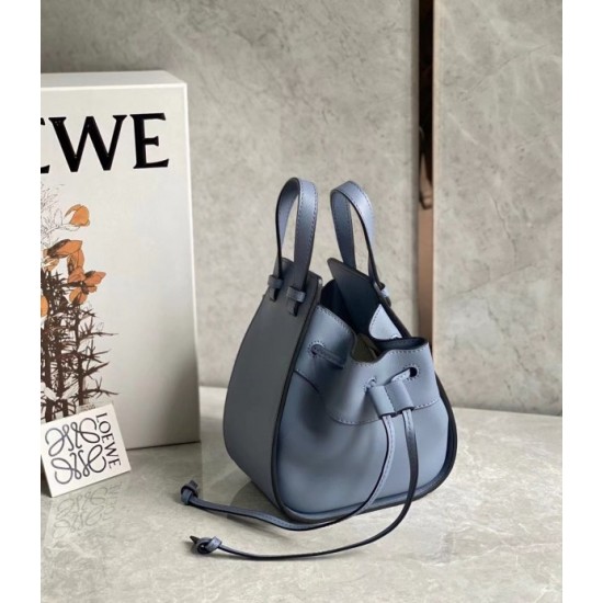 Loewe Mini Hammock Drawstring Bag In Blue Calfskin