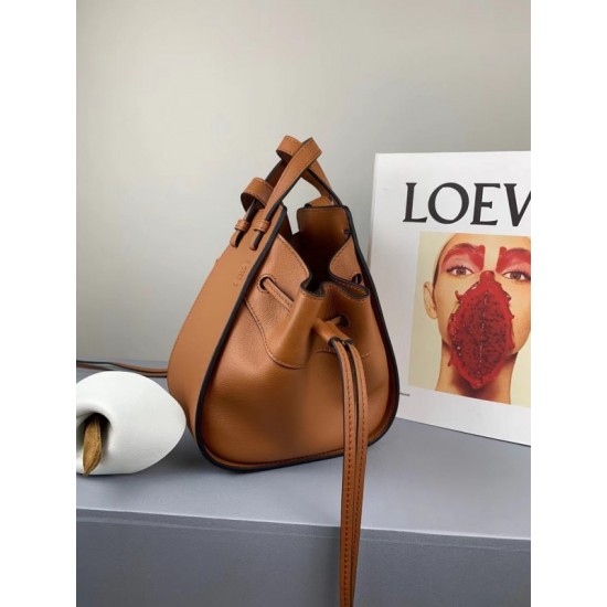 Loewe Mini Hammock Drawstring Bag In Brown Calfskin