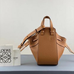 Loewe Mini Hammock Drawstring Bag In Brown Leather