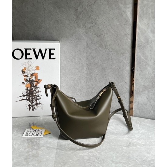 Loewe Mini Hammock Hobo Bag in Dark Green Calfskin 