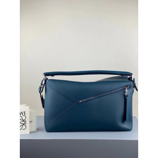 Loewe Large Puzzle Bag In Blue Grained Leather