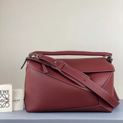 Loewe Large Puzzle Bag In Bordeaux Calfskin