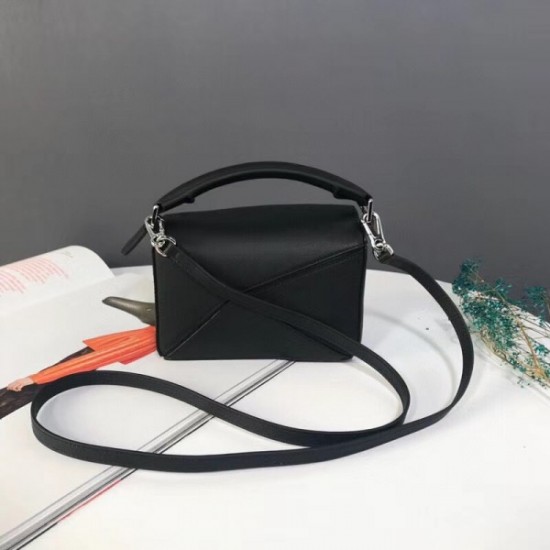 Loewe Mini Puzzle Bag In Black Calfskin Leather