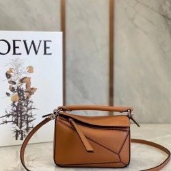 Loewe Mini Puzzle Bag In Brown Calfskin Leather