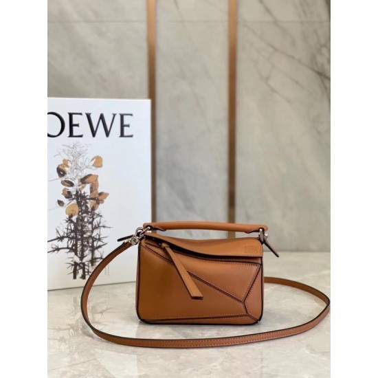 Loewe Mini Puzzle Bag In Brown Calfskin Leather