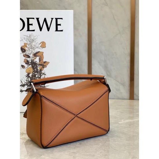 Loewe Mini Puzzle Bag In Brown Calfskin Leather