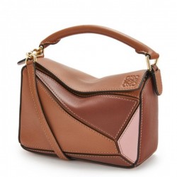 Loewe Mini Puzzle Bag In Brown Camel Pink Calfskin