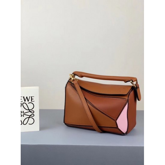 Loewe Mini Puzzle Bag In Brown Camel Pink Calfskin