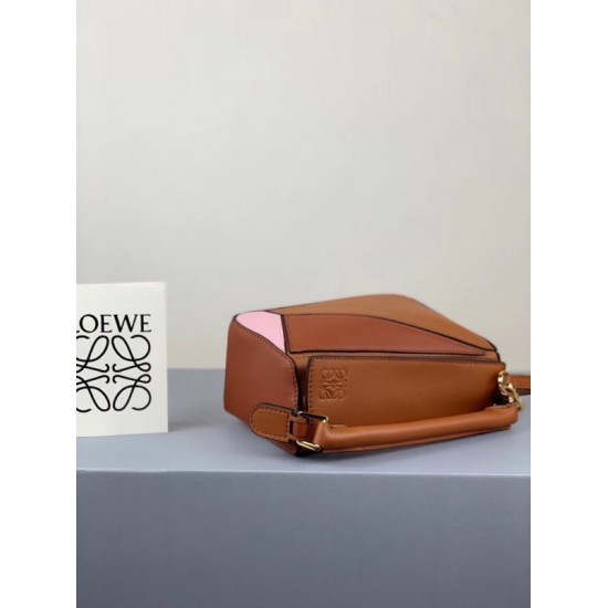 Loewe Mini Puzzle Bag In Brown Camel Pink Calfskin