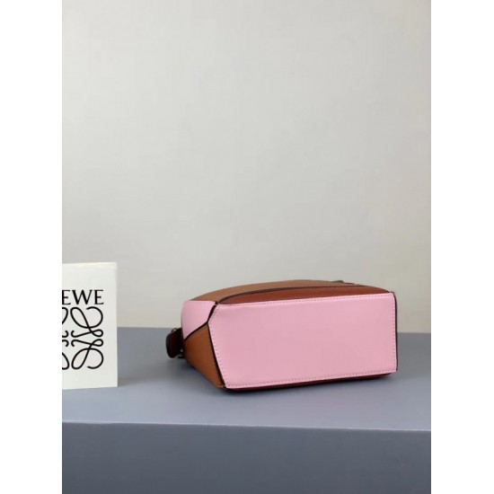 Loewe Mini Puzzle Bag In Brown Camel Pink Calfskin