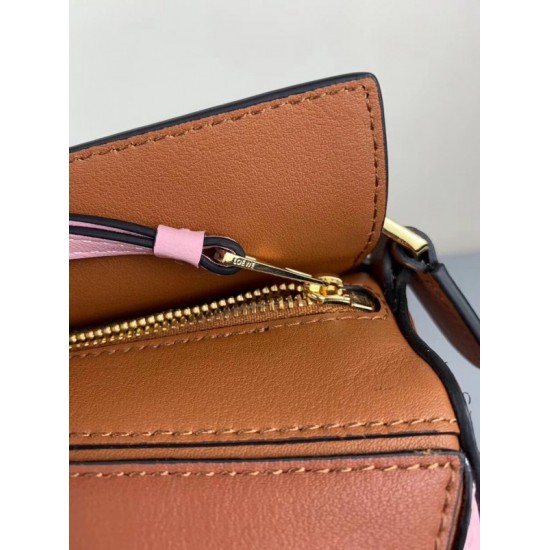 Loewe Mini Puzzle Bag In Brown Camel Pink Calfskin