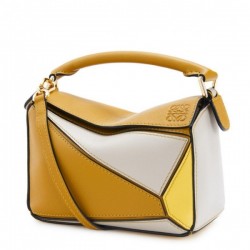 Loewe Mini Puzzle Bag In Ochre White Yellow Calfskin