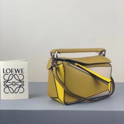 Loewe Mini Puzzle Bag In Ochre White Yellow Calfskin