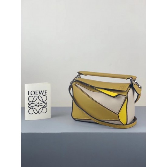 Loewe Mini Puzzle Bag In Ochre White Yellow Calfskin