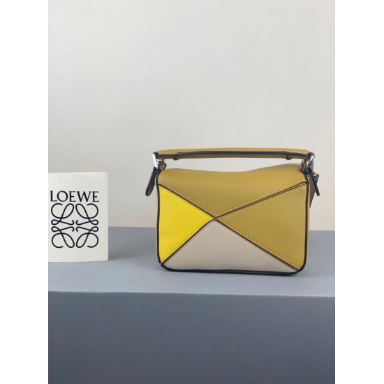 Loewe Mini Puzzle Bag In Ochre White Yellow Calfskin