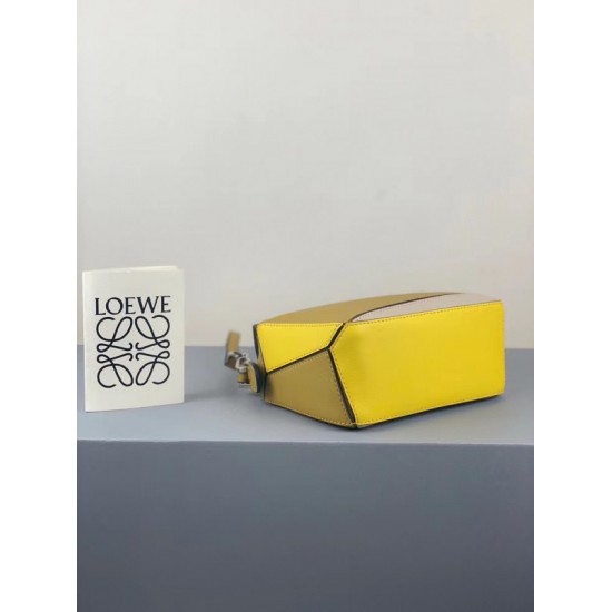 Loewe Mini Puzzle Bag In Ochre White Yellow Calfskin