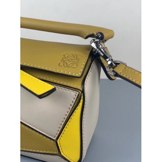 Loewe Mini Puzzle Bag In Ochre White Yellow Calfskin