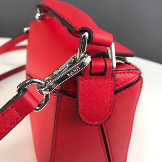 Loewe Mini Puzzle Bag In Red Calfskin Leather