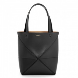 Loewe Mini Puzzle Fold Tote Bag in Black Calfskin