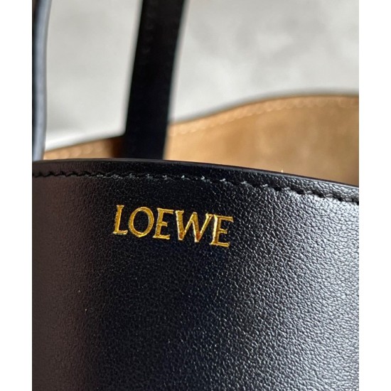 Loewe Mini Puzzle Fold Tote Bag in Black Calfskin